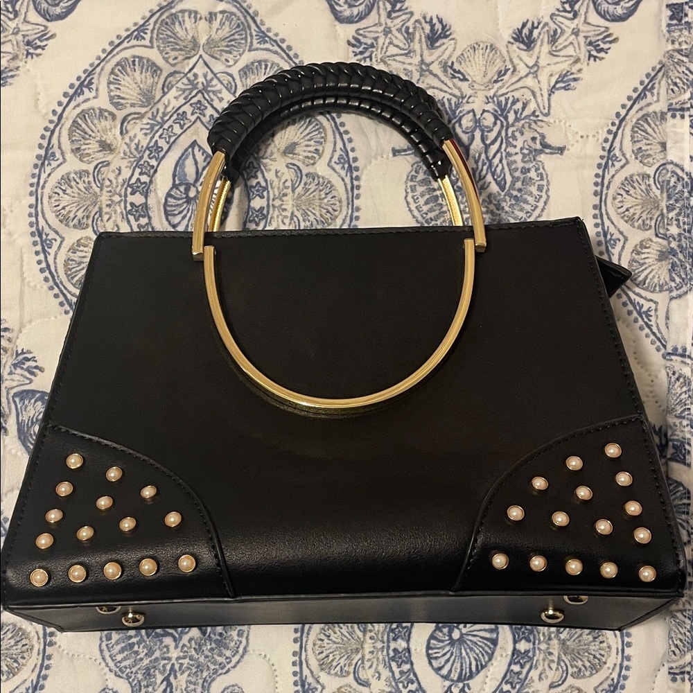 Black Handbag with Gold Accents